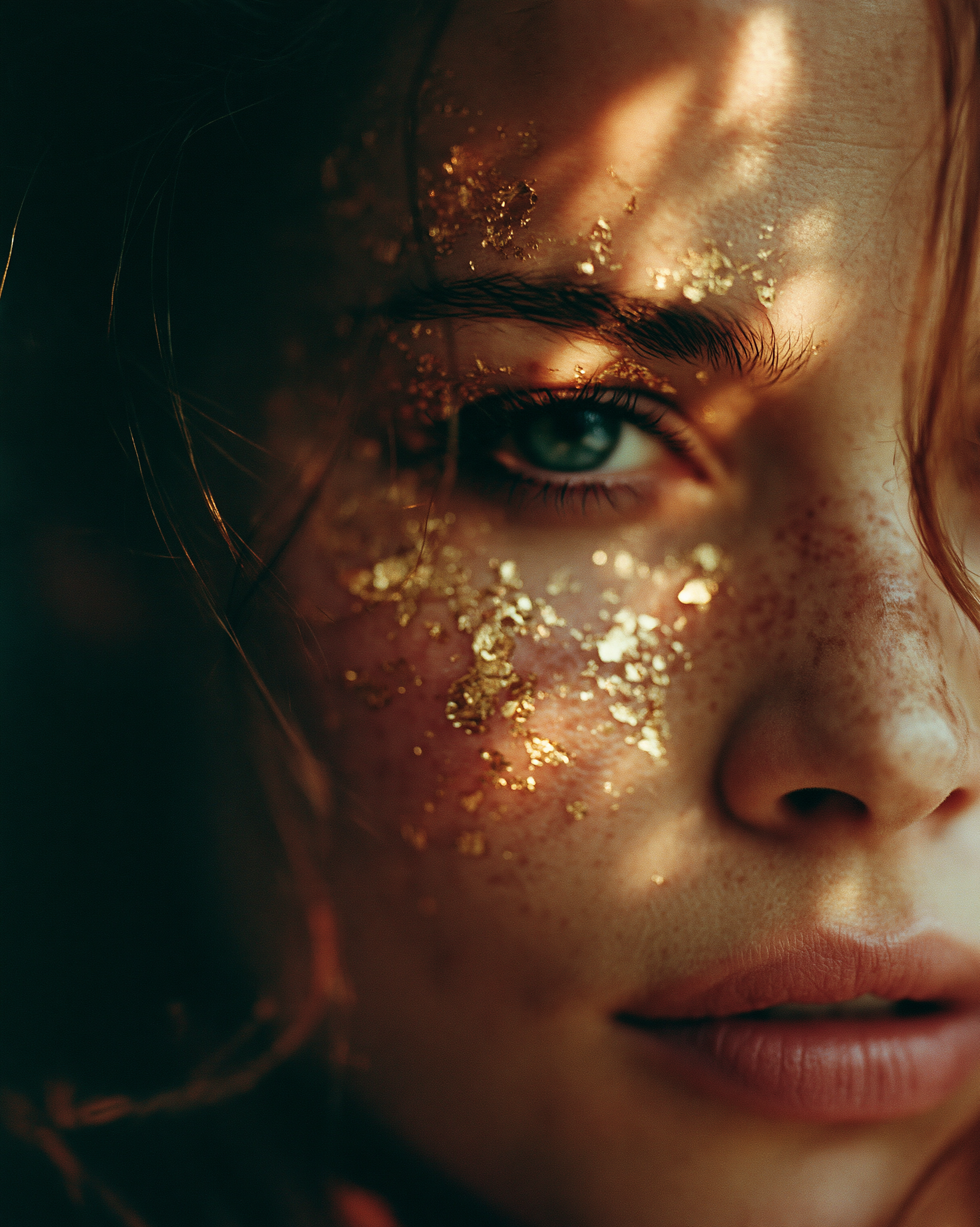 Beauty makro — złoty glitter AI